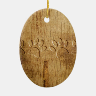 Carved Wood Dog Paw Print Keramisch Ornament