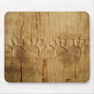Carved Wood Dog Paw Print Muismat