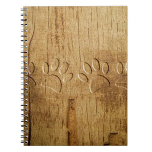 Carved Wood Dog Paw Print Notitieboek