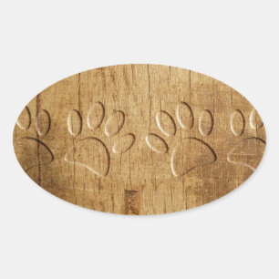 Carved Wood Dog Paw Print Ovale Sticker