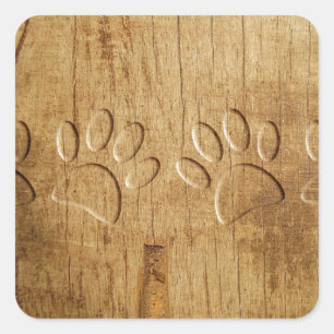 Carved Wood Dog Paw Print Vierkante Sticker
