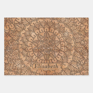 Carved Wood Floral Circles Mandala Gepersonaliseer Inpakpapier Vel