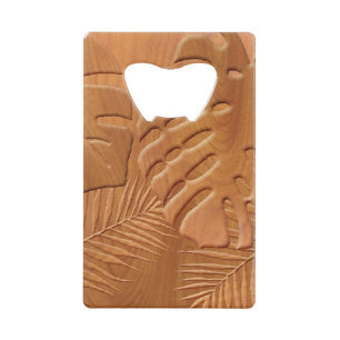 Carved Wood Foliage Faux Print Kredietkaart Flessenopener