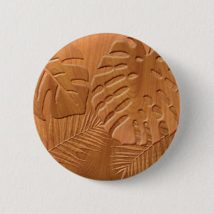Carved Wood Foliage Faux Print Ronde Button 5,7 Cm