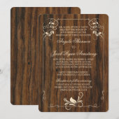 Carved Wood Kijk Ivory Floral Wedding Kaart (Voorkant / Achterkant)