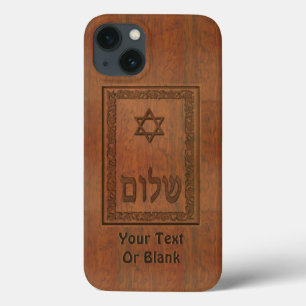 Carved Wood Shalom iPhone 13 Hoesje