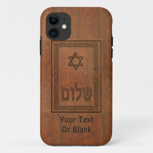 Carved Wood Shalom iPhone 11 Hoesje