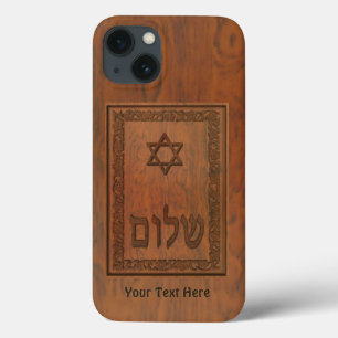 Carved Wood Shalom iPhone 13 Hoesje