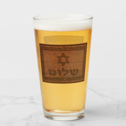 Carved Wood Shalom Glas (Voorkant gevuld)