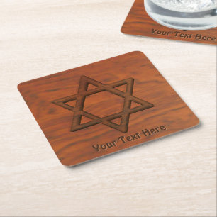 Carved Wood Star van David Vierkante Kartonnen Onderzetter