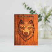 Carved Wood Wolf Briefkaart (Staand voorkant)