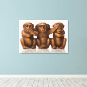 Carving of three wooden monkeys canvas afdruk (Insitu (Houten vloer))