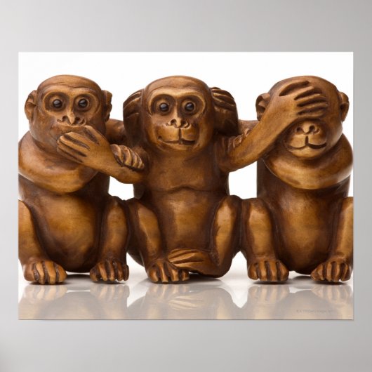 Carving of three wooden monkeys poster (Voorkant)