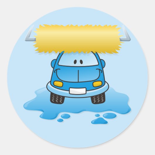 Carwash cartoon ronde sticker (Voorkant)