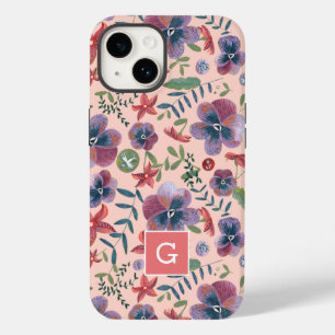 Cas Cas filmfloral Violets all-over print monogram Case-Mate iPhone 14 Hoesje