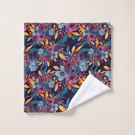 Cas de Burgundy Navy Mustard Watercolor Flowers (Gant de toilette)