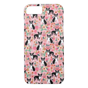 Cas floral de téléphone de Boston Terrier - coque