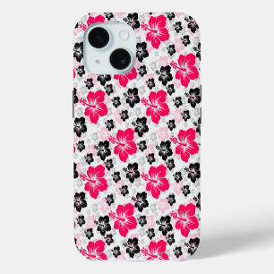 Cas iPhone iPad fleur abstraite d'hibiscus noir ro