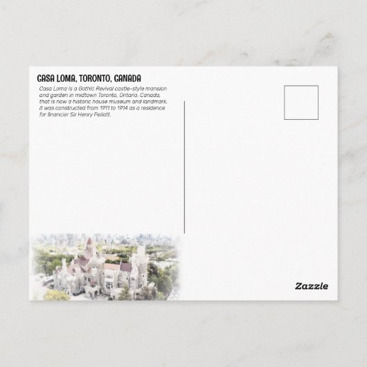 CASA LOMA, TORONTO, CANADA BRIEFKAART (Achterkant)