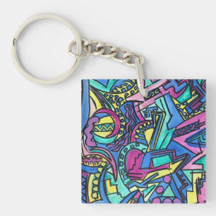 Casa Mia-handgeschilderde abstracte kunst Sleutelhanger