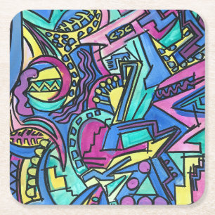 Casa Mia-Handgeschilderde Abstracte Kunst Vierkante Kartonnen Onderzetter