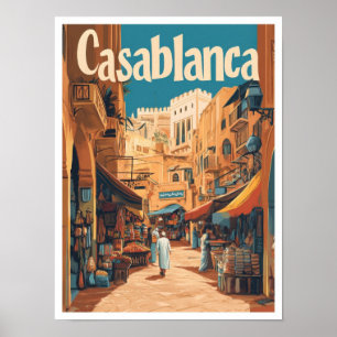 Casablanca Marokko Art Vintage Travel Illustratie Poster