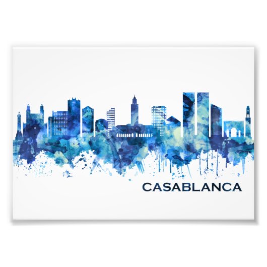 Casablanca Marokko Skyline Blue Foto Afdruk (Voorkant)