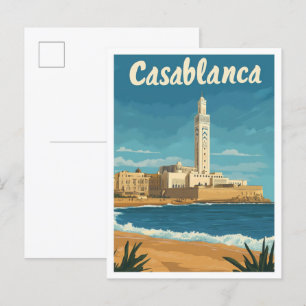 Casablanca Marokko Vintage Travel Illustratie Briefkaart