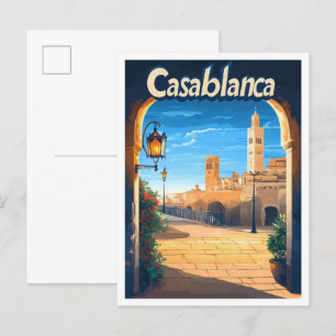 Casablanca Marokko Vintage Travel Illustratie Briefkaart