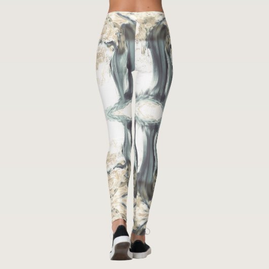 Cascade Art abstrait blanc gris bleu leggings (Dos)