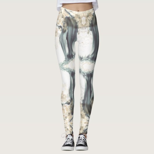 Cascade Art abstrait blanc gris bleu leggings (Devant)