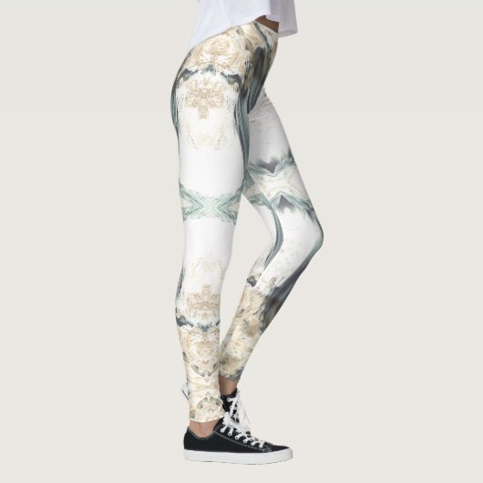 Cascade Art abstrait blanc gris bleu leggings (Droite)