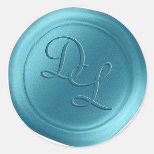 Cascade Bleu 2 Lettre Monogramme Stickers cire