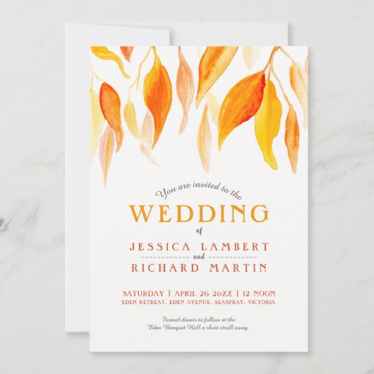 Cascade chute feuilles automne faire-part de maria (Devant)