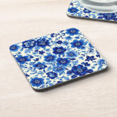 cascade de fleurs bleues monté en dessous de verre (Côté gauche)