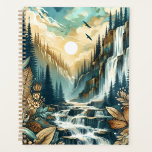 Cascade de Forest Mountain Boho Motif naturel