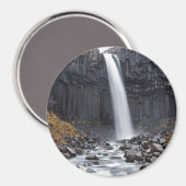 Cascade de Svartifoss en Islande aimant rond (Recto/Verso)