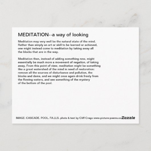CASCADE. POOL. HERFSTEN. Meditatie-een manier om t Briefkaart (Achterkant)