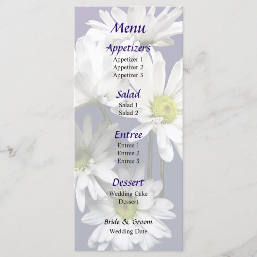 Cascade van White Daisies Wedding Menu (Voorkant)