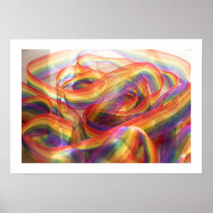 Cascadend doorzichtig regenboog lint. poster