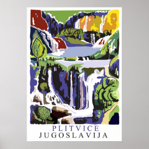 Cascades de Plitvice, affiche de voyage vintage