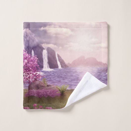 Cascades et cerisiers au bord d'un lac (Gant de toilette)