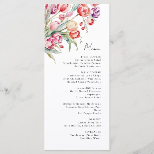 Cascading Flowers Tulpen Bruiloft Menu (Voorkant)