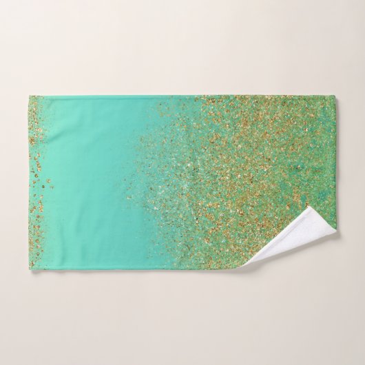 Cascading Gold Glitter & Blauwgroen Aqua Glam Mode Bad Handdoek (Handdoek)