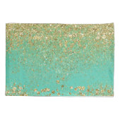 Cascading Gold Glitter en Blauwgroen Aqua Glam Tre Kussensloop (Achterkant)