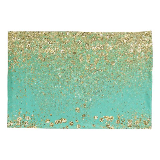 Cascading Gold Glitter en Blauwgroen Aqua Glam Tre Kussensloop (Achterkant)
