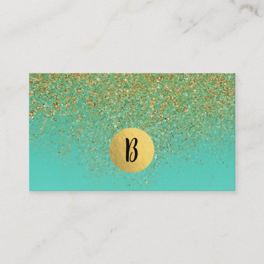 Cascading Gold Glitter en Blauwgroen Aqua Glam Tre Visitekaartje (Voorkant)