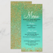 Cascading Goud Glitter & Teal Aqua Glam Menu (Voorkant / Achterkant)