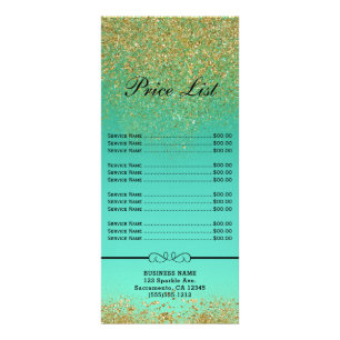 Cascading Goud Glitter Teal Aqua Prijs & Service Reclamekaart