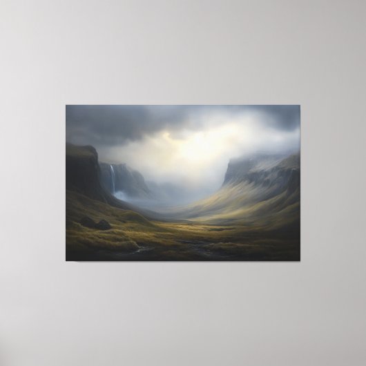 Cascading Light: Mountain Waterval Landschap Canvas Afdruk (Voorkant)
